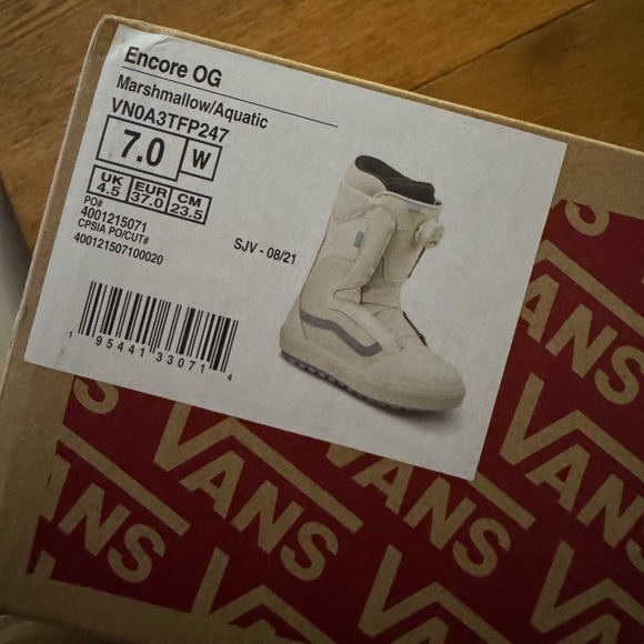 Vans Encore OG Snowboard Boots, Marshmallow/Aquatic Color, Size 7 - Picture 4 of 4